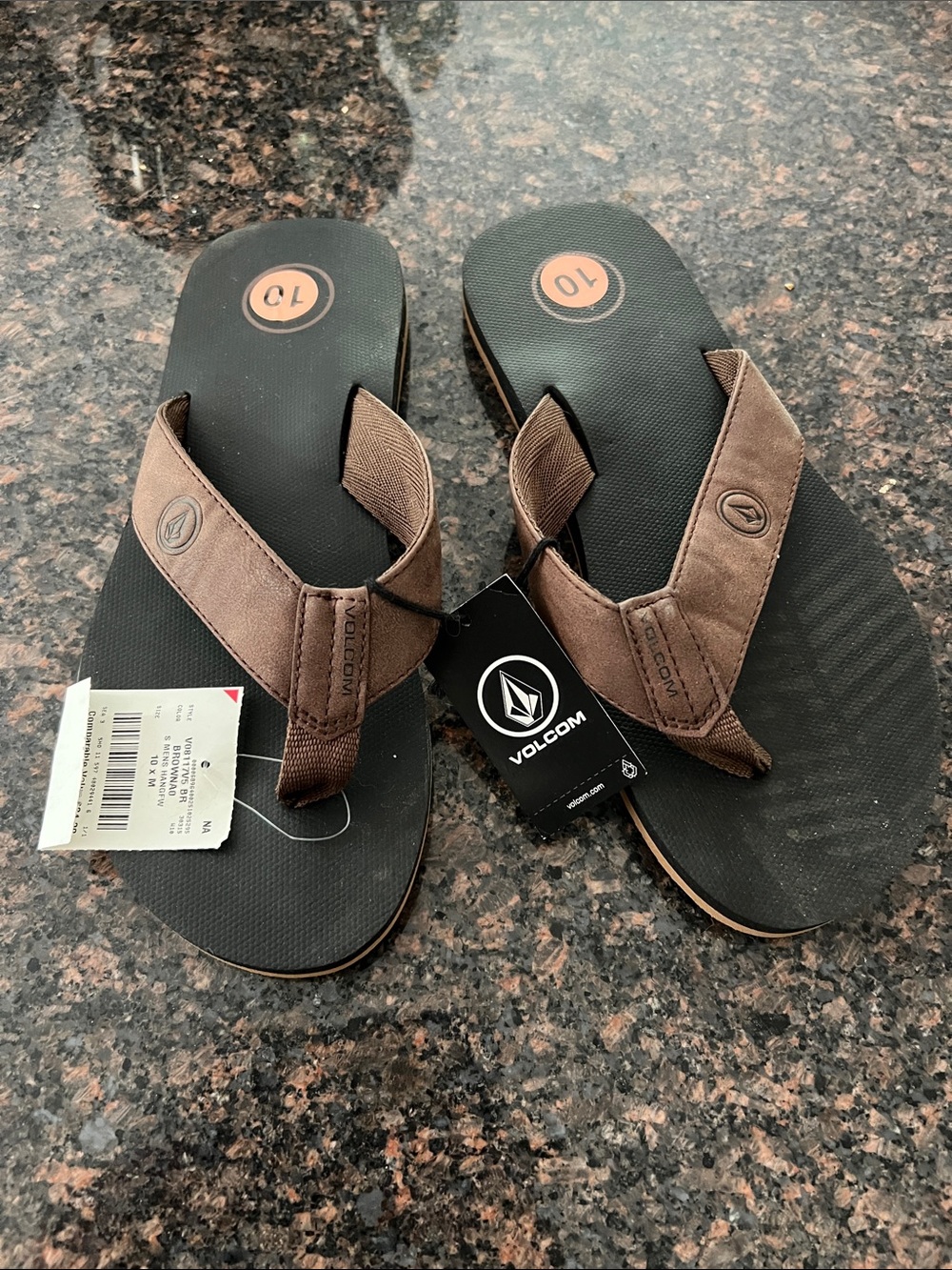 Volcom Men’s Brown and Black Flip Flops with Logo